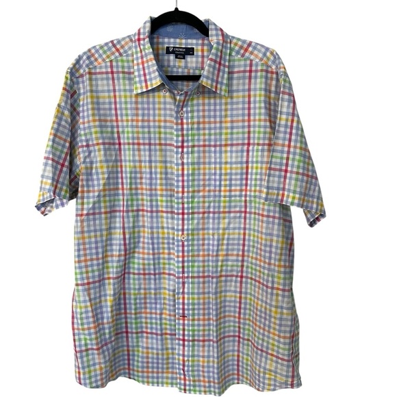 Cremieux Collection Men’s Short Sleeve Blue & White Plaid Button Up Sz XL GUC - Picture 1 of 7